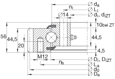 四點接觸球軸承 VSA201094-N, 標(biāo)準(zhǔn)系列 20， 外部的齒輪齒，兩側(cè)唇密封